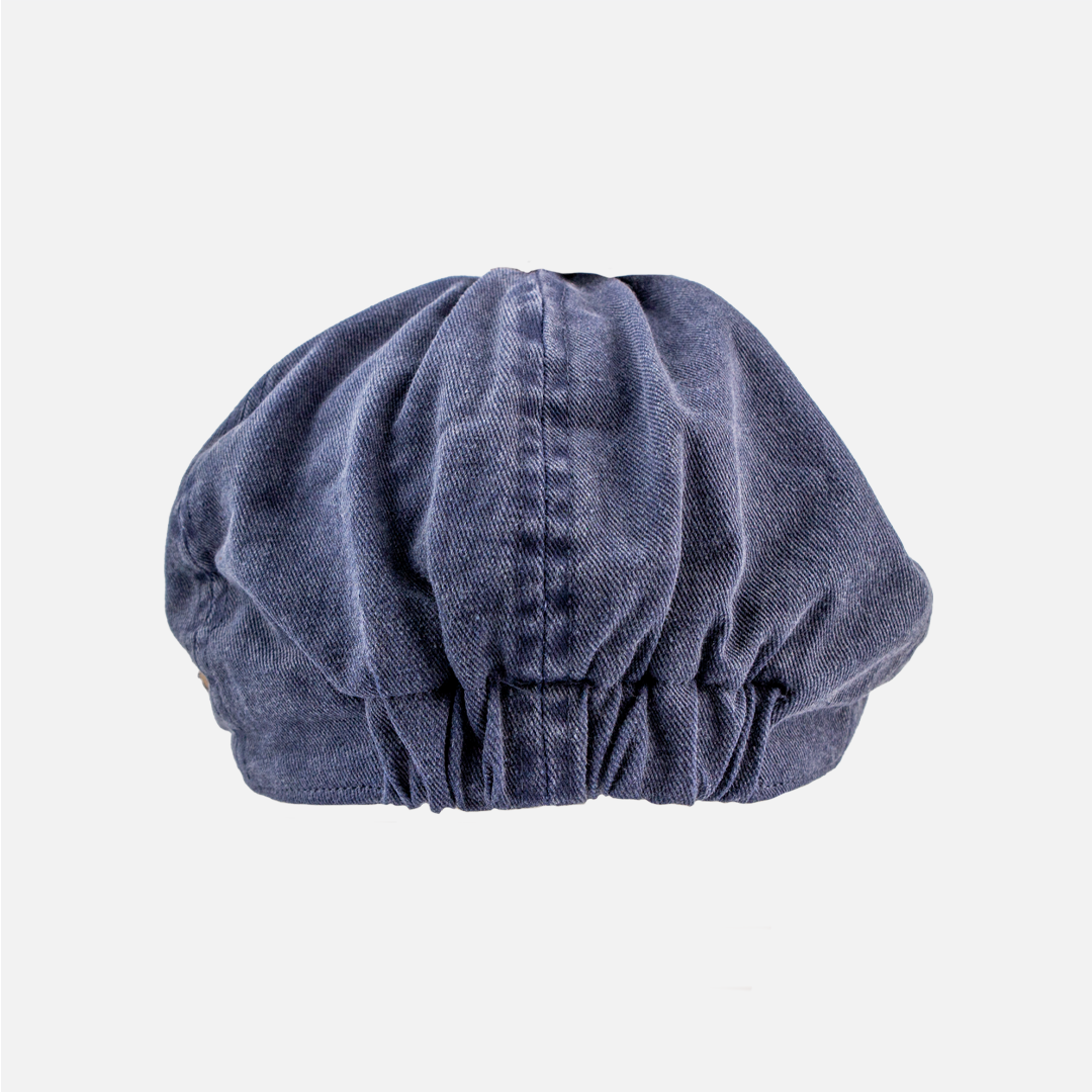 Rear view of the Wolf Rock Navy blue Cotton Flat Cap.