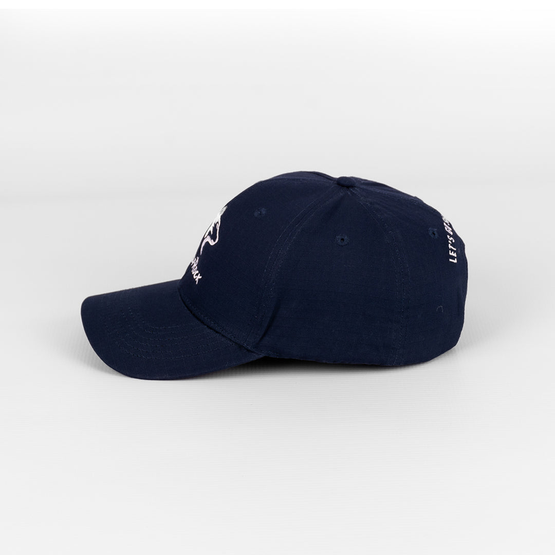 Alternate view of the Wolf Rock Rip Stop Cap in Navy blue.