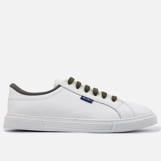 Side profile of Wolf Rock Cayden white pebble leather shoe.