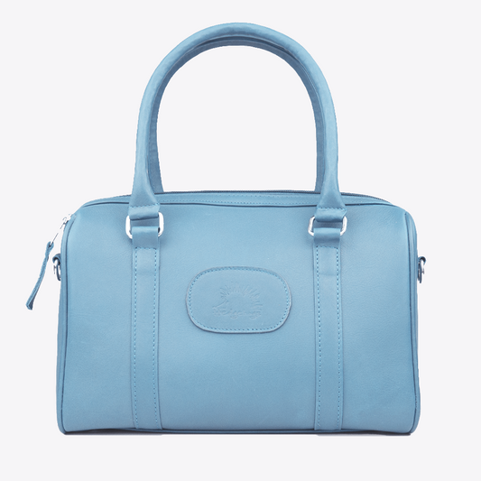 Hedgehogs Baby Blue Leather Bowler Handbag