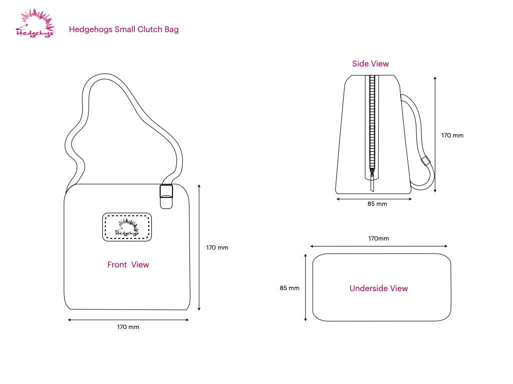 Diagram of a small clutch bag with measurements in millimeters