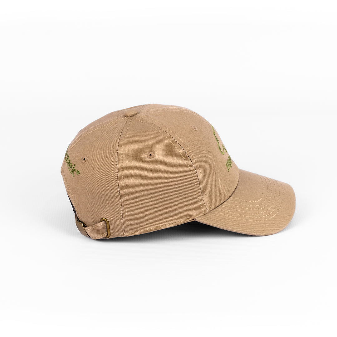 Side profile of the Khaki Cotton Twill Cap, detailing the six-panel construction.