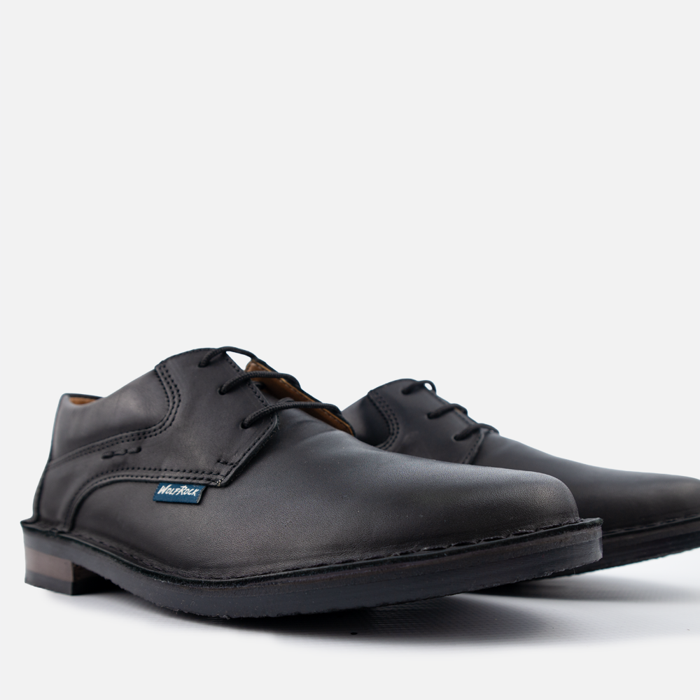 A pair of Wolf Rock mens lace up black leather formal shoes.