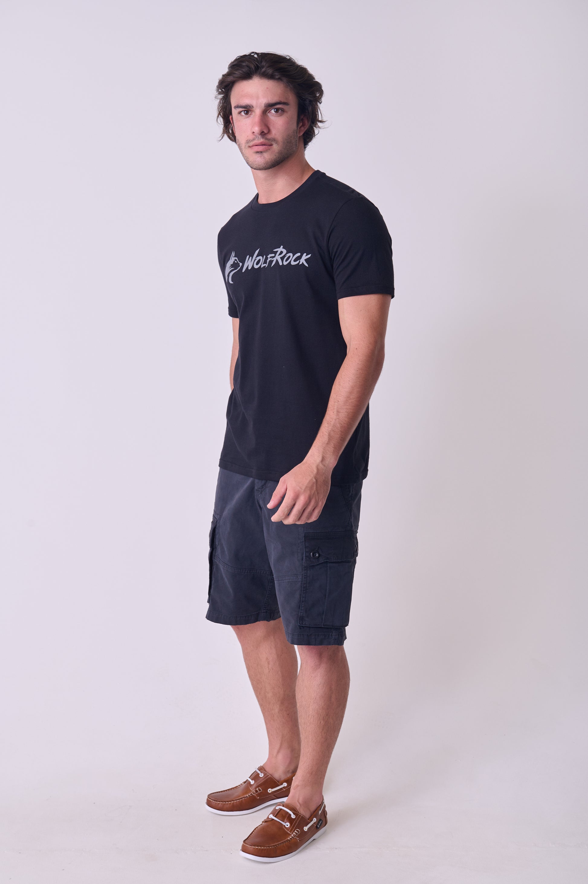 Close-up of the detailed graphic print on the Wolf Rock Icons T-shirt.