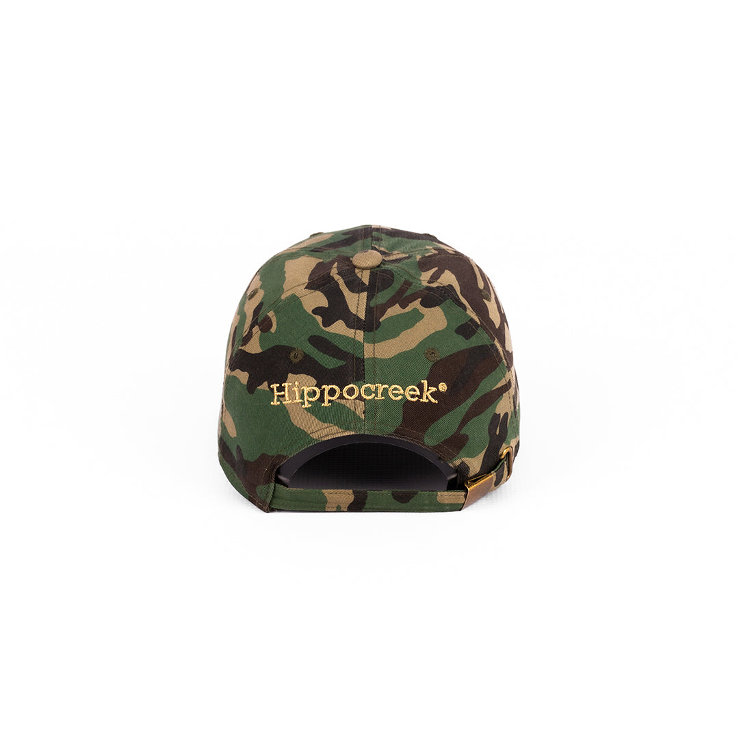 Back view showing the adjustable strap and cotton twill fabric detail on the HippoCreek Camo Cap.