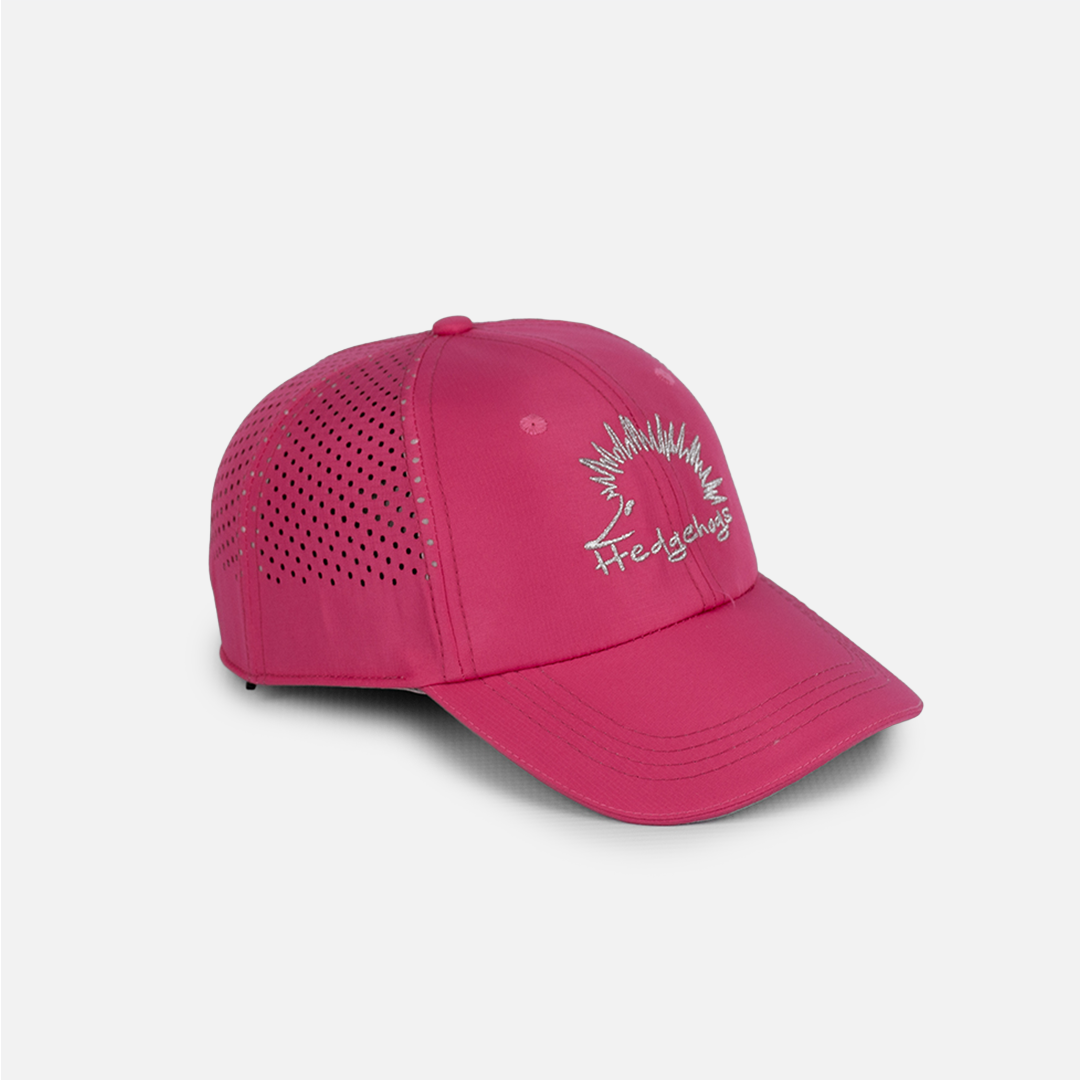 Side profile of the Hedgehogs Cerise Pink Sports Cap, showing the lightweight structure.