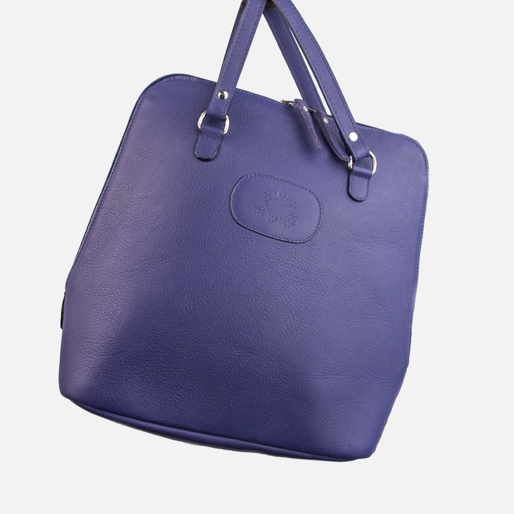 Additional view of the Hedgehogs Indigo leather convertible ladies backpack. 