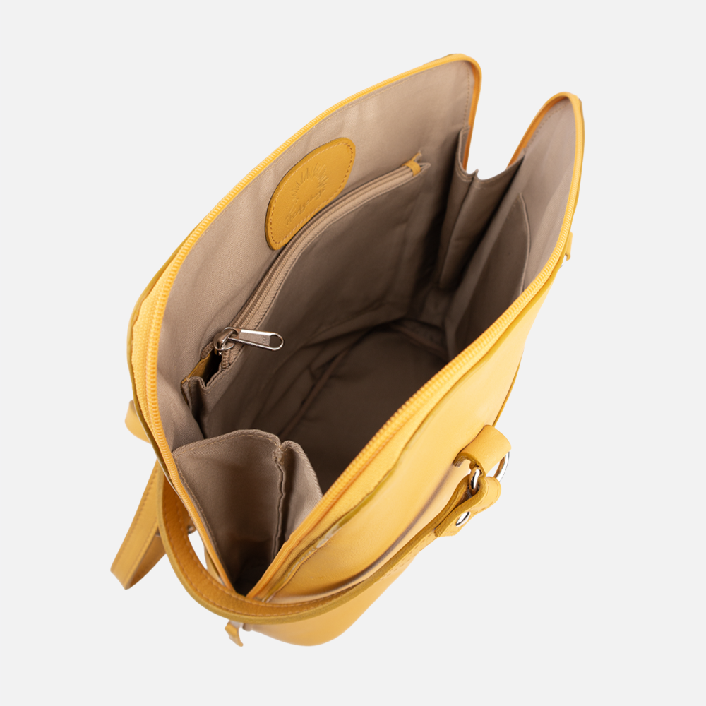 Internal view of the Hedgehogs ladies convertible backpack showing inside compartments and internal pocket with zip closure. 