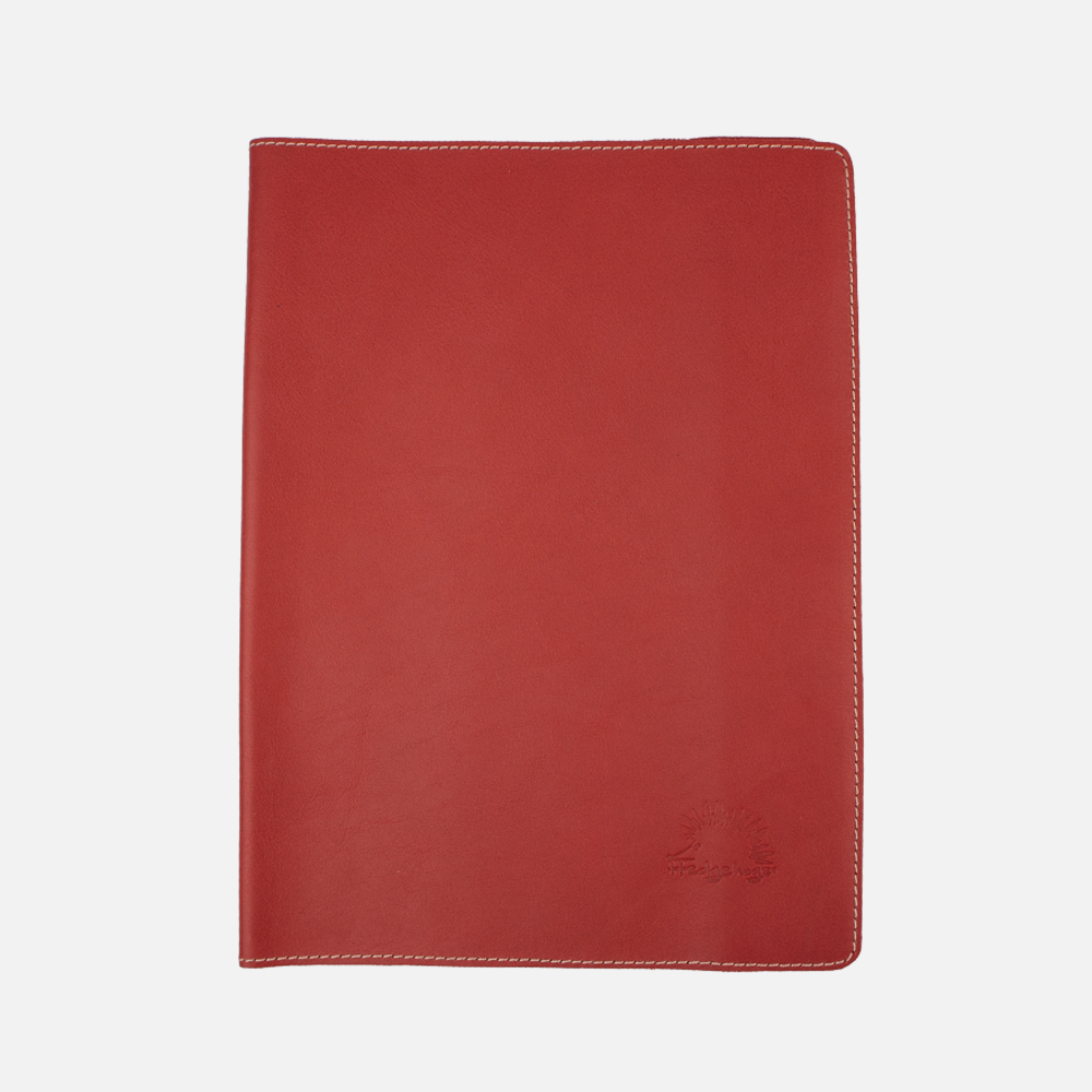 Primary view of the Hedgehogs ladies full-grain leather A4 notebook cover. 