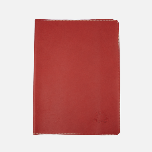 Primary view of the Hedgehogs ladies full-grain leather A4 notebook cover. 