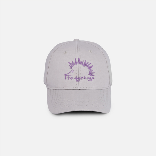 Front view of the Hedgehogs Grey Rip Stop Cap featuring subtle lilac front brand embroidery.