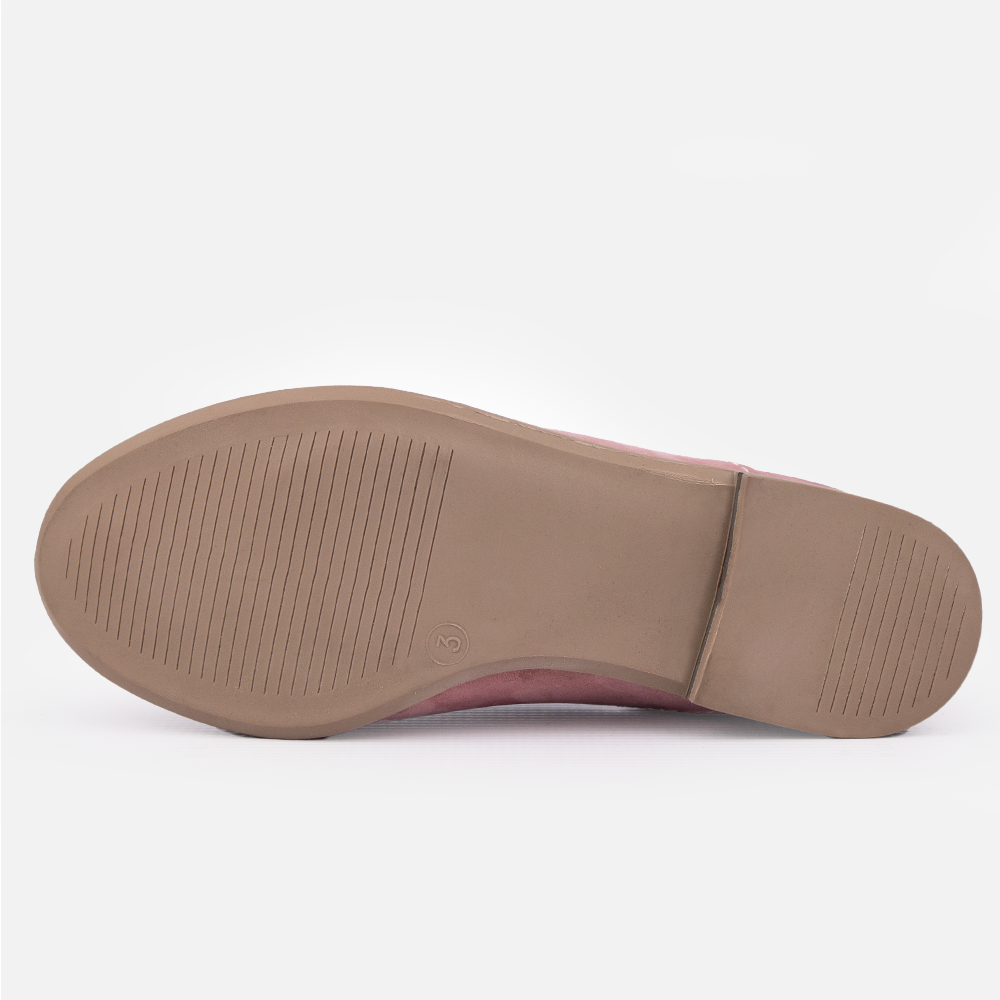 Sole view of the Hedgehogs Hayley ladies flat pump in pink nubuck