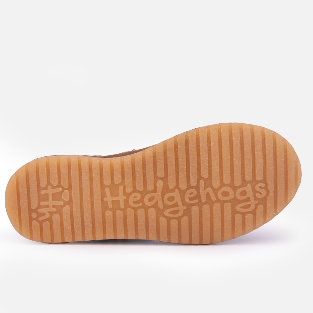 Sole view of the Hedgehogs Jade Shoe showing the branded Hedgehogs sole.
