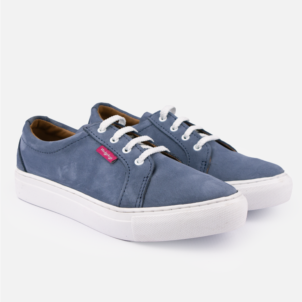 Pair of the Hedgehogs Katrina ladies fashion sneaker in denim blue nubuck with white laces