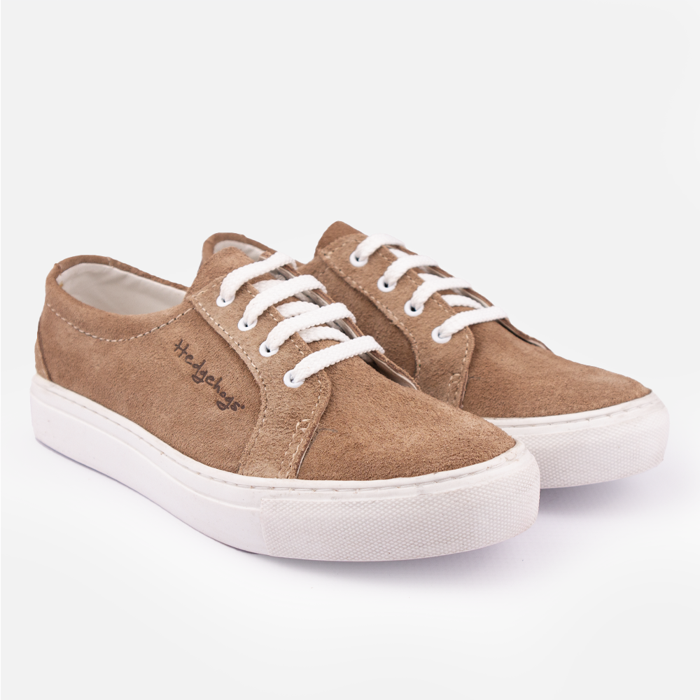 A pair of Hedgehogs Katrina ladies fashion sneaker in soft stone suede.