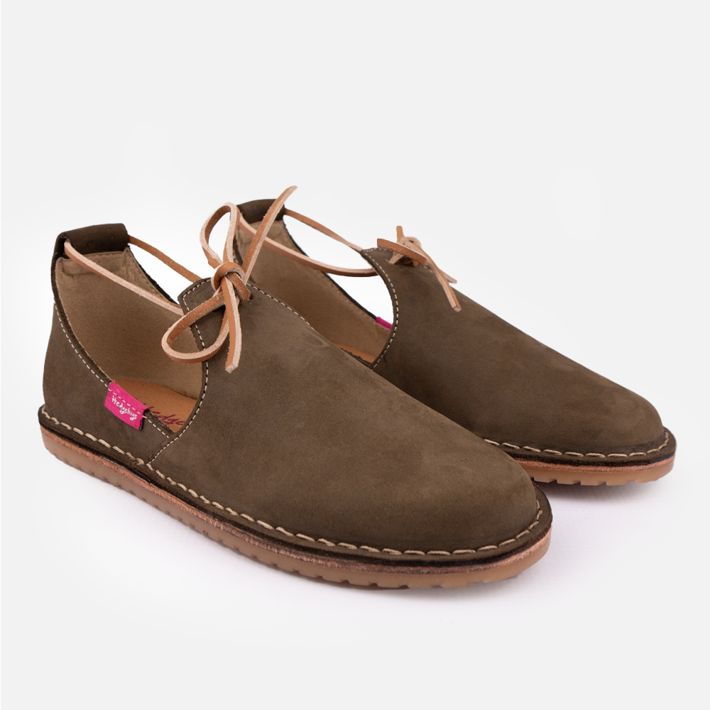 Pair of the hedgehogs Milah ladies casual leather loafer, showing leather lacing detail. 