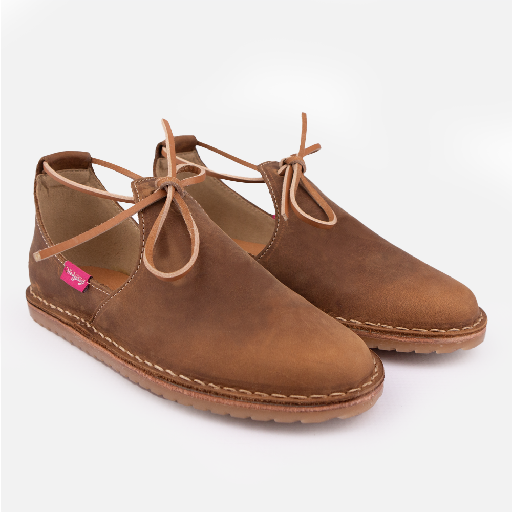 A pair of the Hedgehogs Milah ladies leather loafer, with leather lace closure detail.