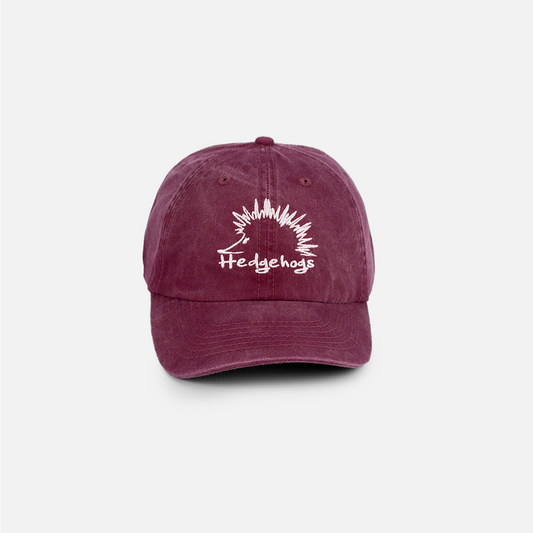 Front view of the Hedgehogs Washed Cotton Cap in Burgundy.