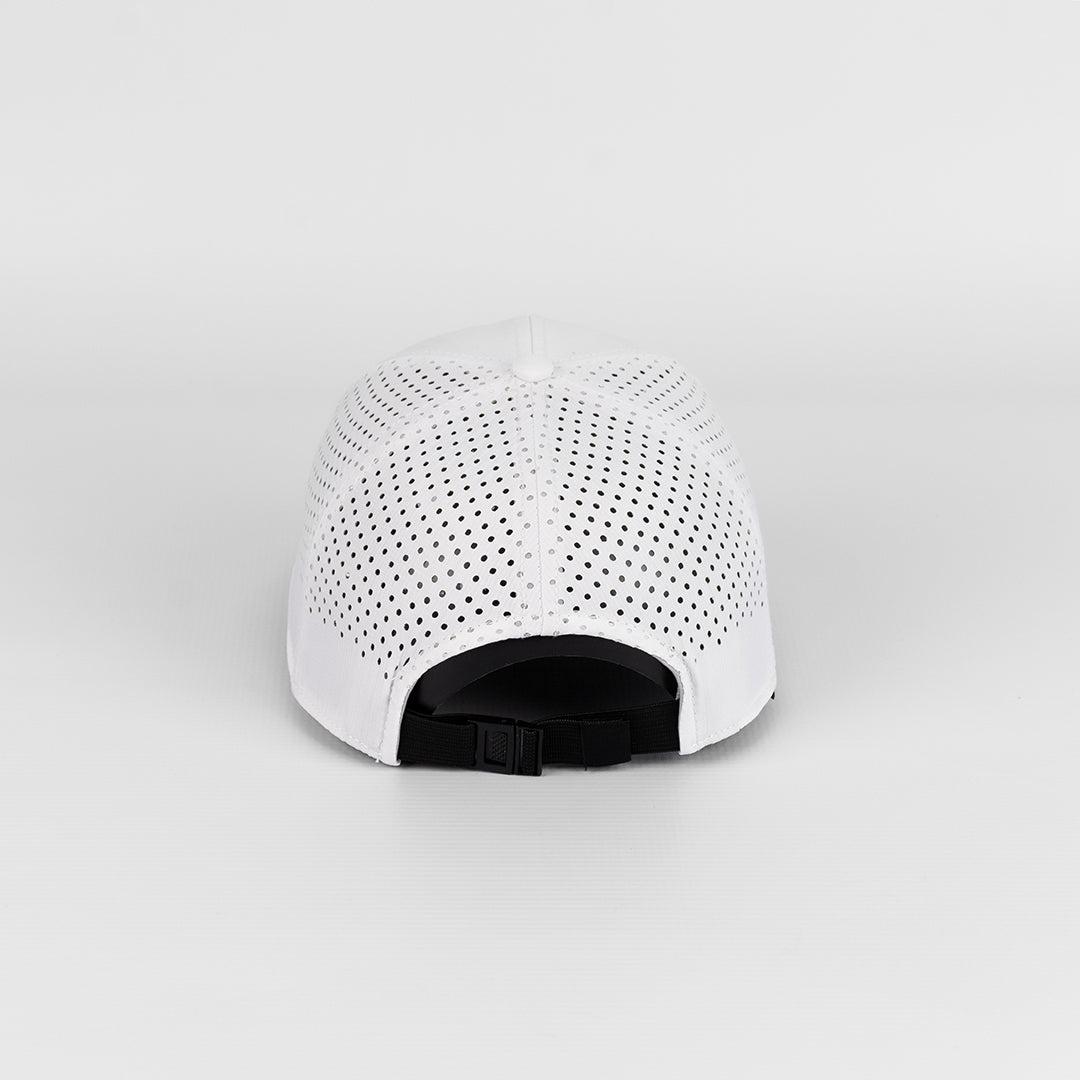 Rear view of the Hedgehogs White Sports Cap, showing the adjustable closure.