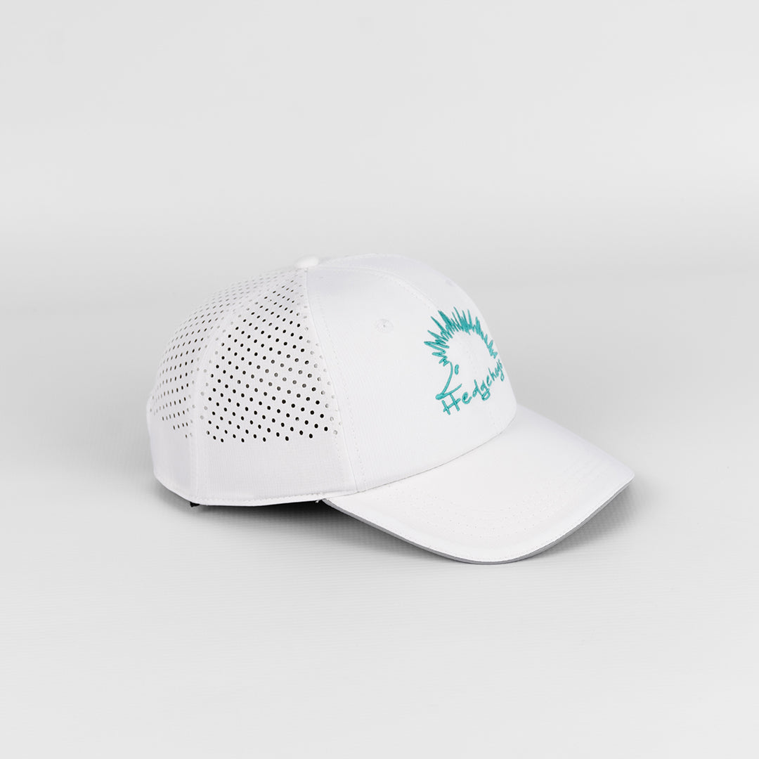 Side profile of the White Sports Cap, showing the lightweight structure.