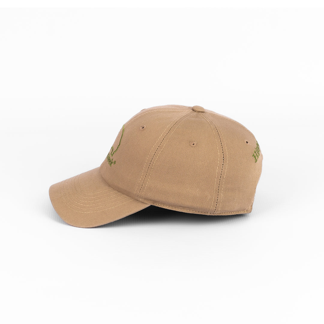 Alternate side profile of the Khaki Cotton Twill Cap, detailing the six-panel construction.