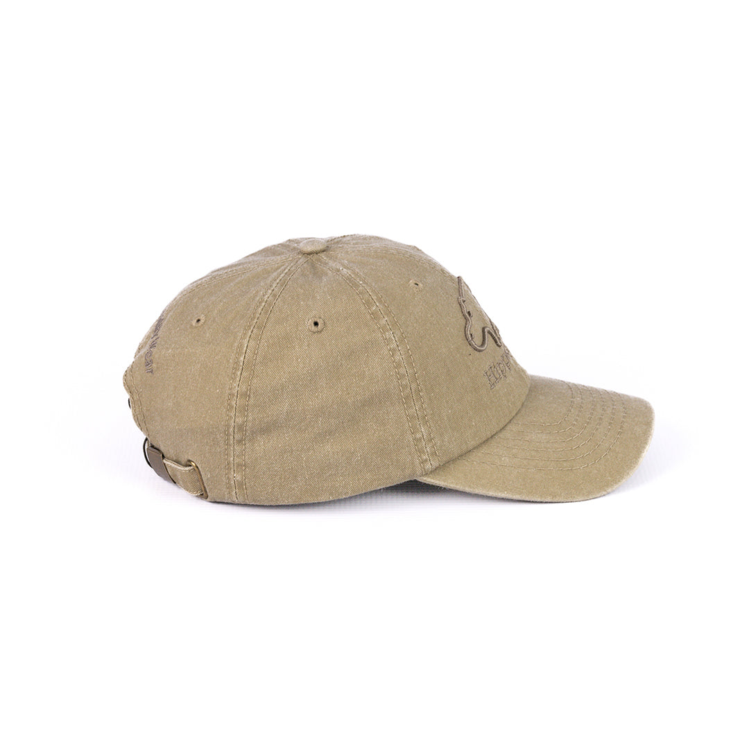 Side profile of the Khaki Washed Cotton Cap, detailing the six-panel construction.