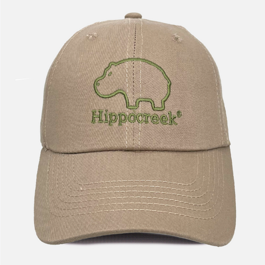 Front view of the HippoCreek Khaki Cotton Twill Cap with structured peak.