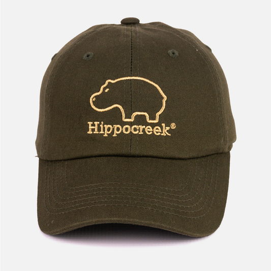 Front view of the HippoCreek Olive Cotton Twill Cap with structured peak.