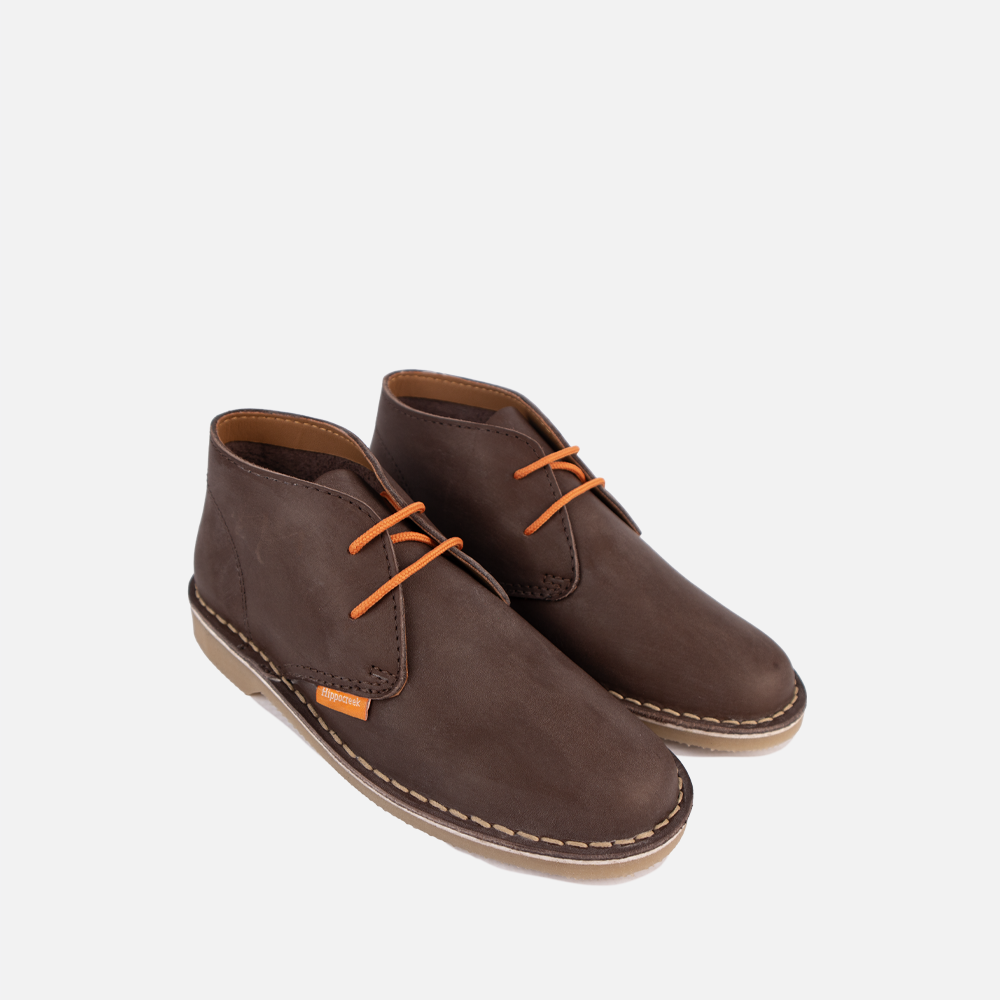 Top view of the sturdy lace-up closure and high-quality full-grain leather of the HippoCreek Youths Lemur Mid Boot.