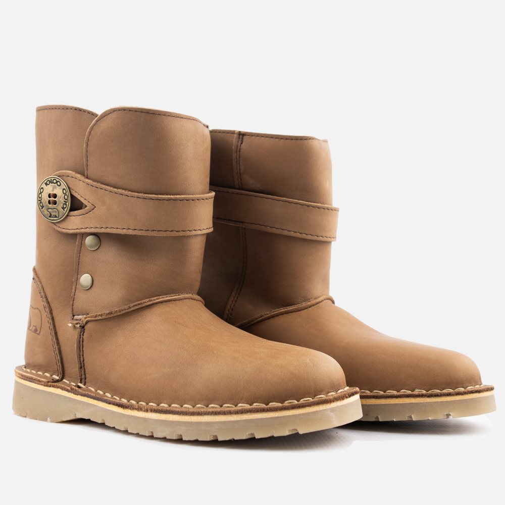 Pair of Igloo Alaska unisex winter boots in Madrid Donkey  leather and sheared sheeps wool lining. 
