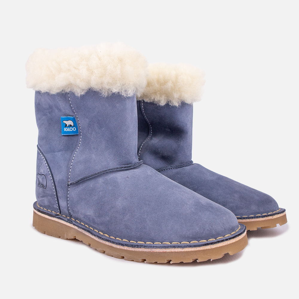 Pair View of the Igloo Tundra Premium Leather and Sheepswool Ladieswinter Boot in Blue Nubuck.