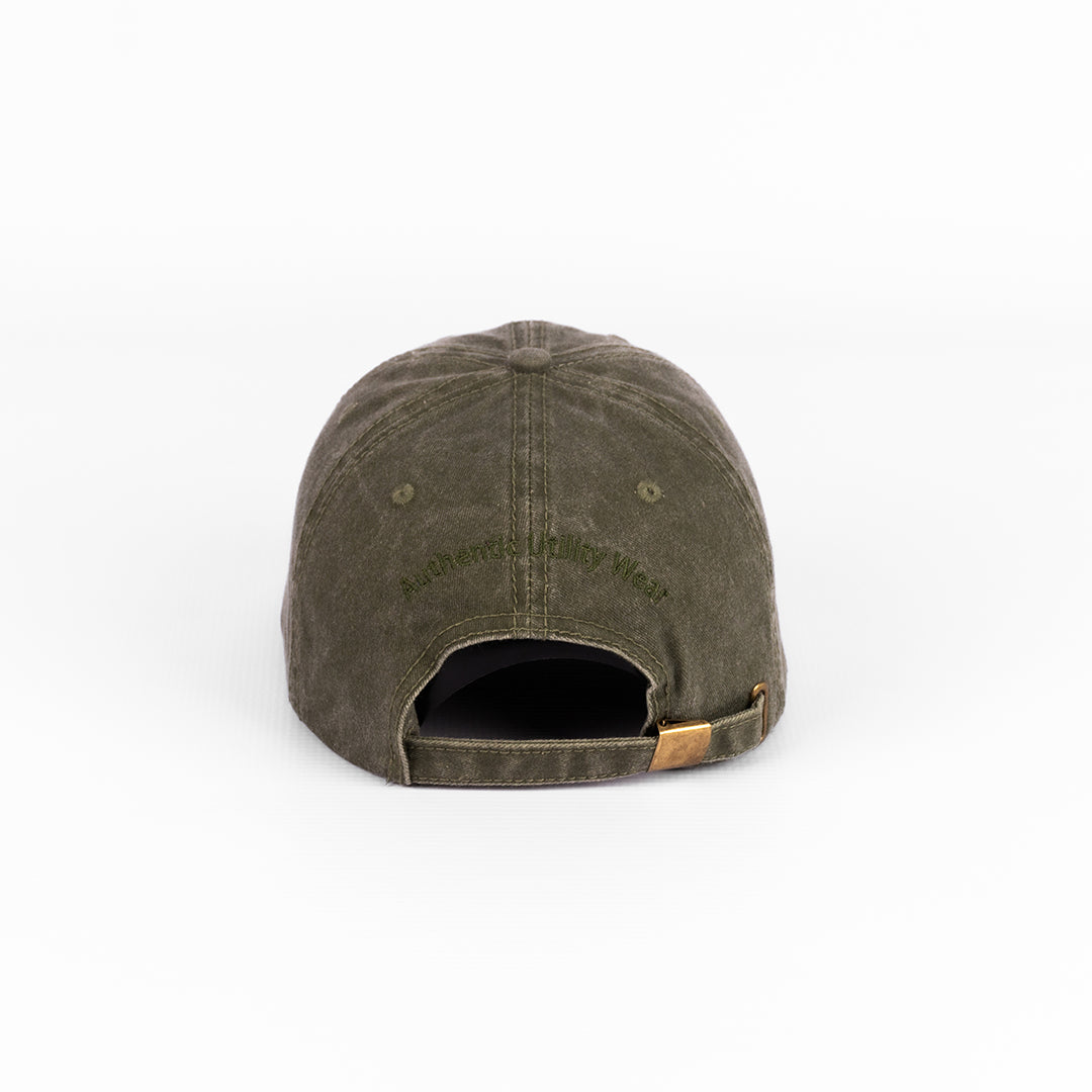 Rear view of the Olive Cap, showing the adjustable strap closure.