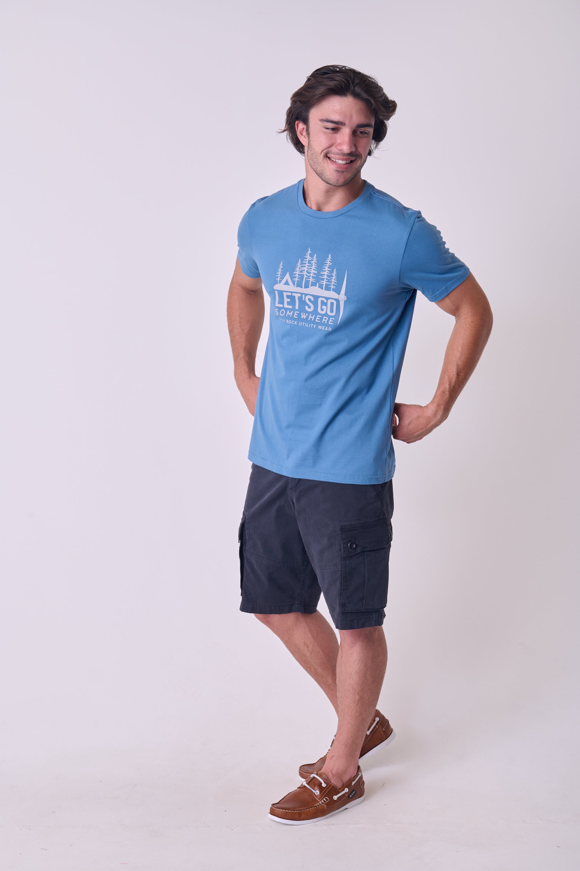 Close-up of the graphic print detail on the Wolf Rock Petrol Blue T-shirt.