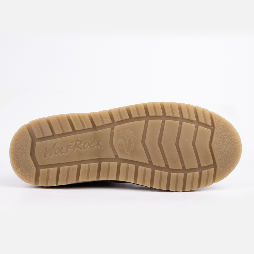 View of the Wolf Rock Baxter Boot branded Sole
