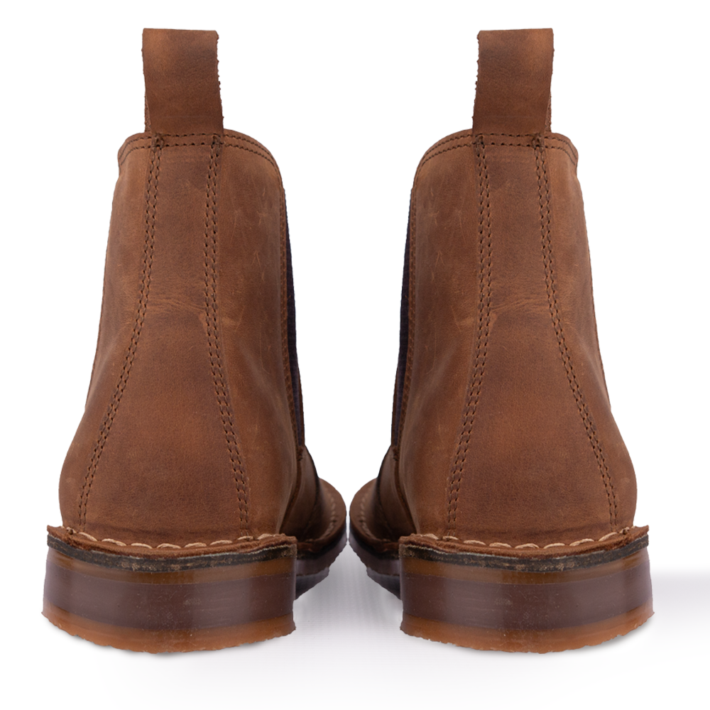 A rear view of the Wolf Rock Carter gusset boot showing the heel detailing and loop.