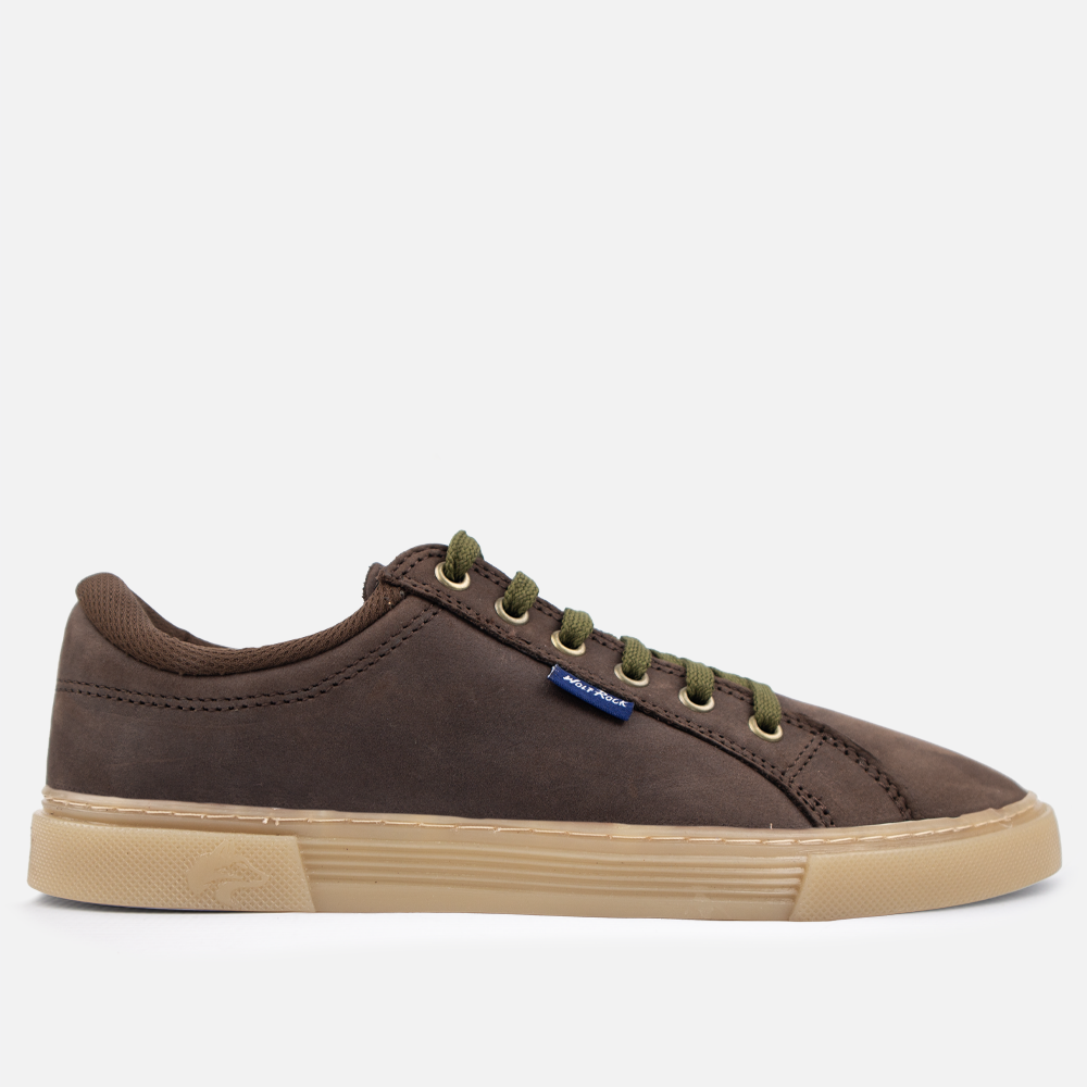 Side profile of the Wolf Rock Cayden Sneaker in Houston Brown leather, a men's comfortable casual lace-up shoe.