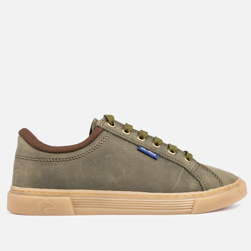 Side profile of the Wolf Rock Cayden Sneaker in Olive Nubuck, a men's comfortable casual lace-up shoe.