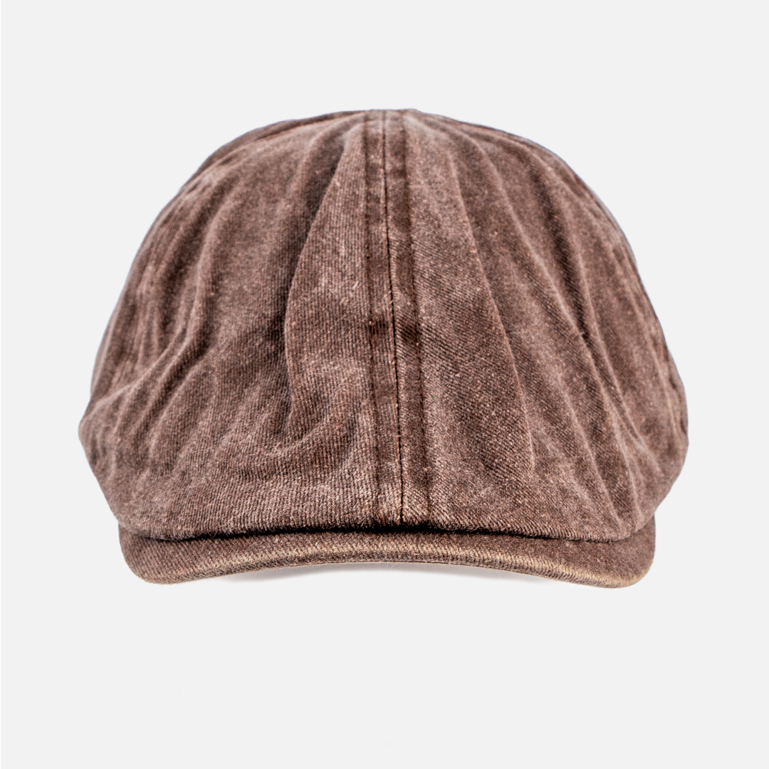 Front view of the Wolf Rock Chocolate brown Cotton Flat Cap.