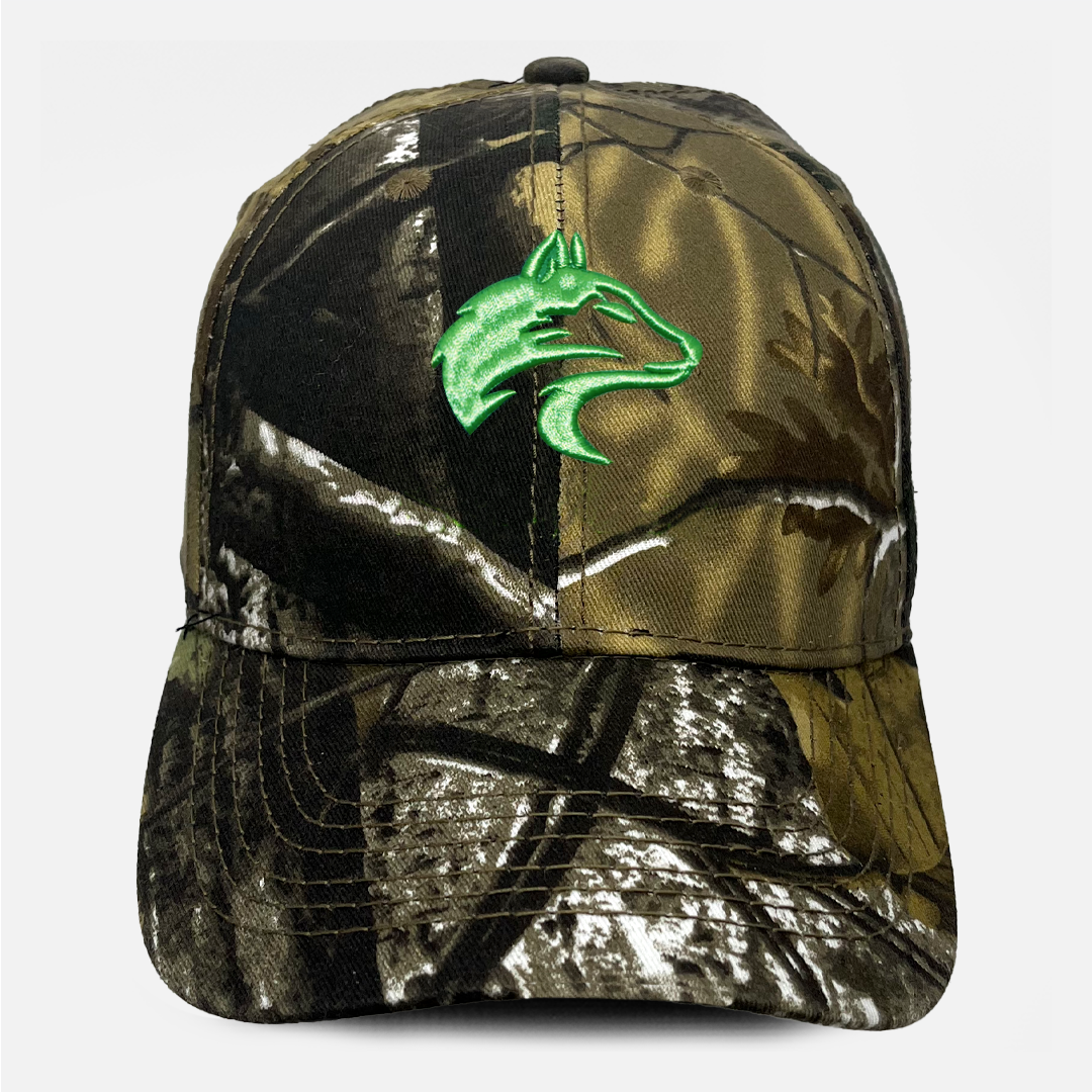 Front view of the Wolf Rock Cotton Pine Camouflage Cap.