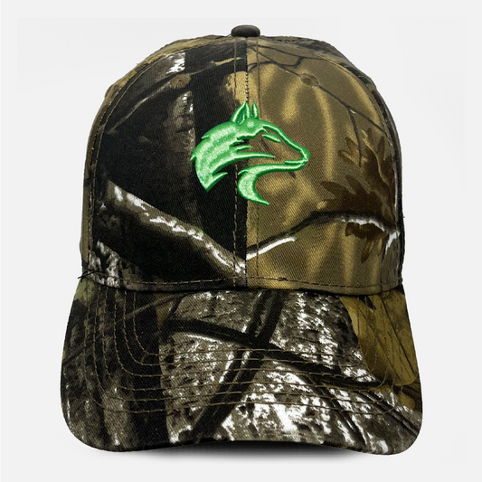 Front view of the Wolf Rock Cotton Pine Camouflage Cap.