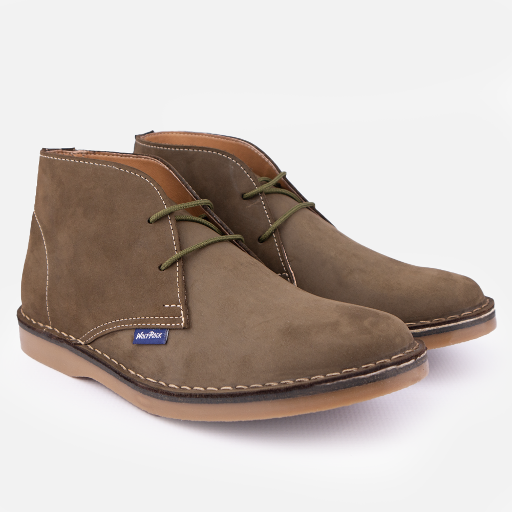 Pair of Wolf Rock premium leather men's Dalton Boot, showing olive lace detail.