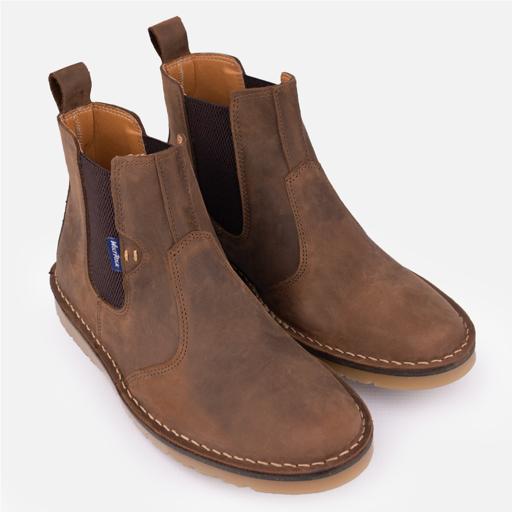 Pair of Wolf Rock men's Harlow gusset boot showing stitch detail and styling. 
