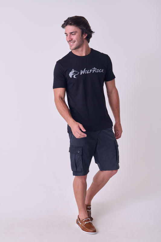 Front view of the Wolf Rock Icons Tee in Black, featuring the logo print across the chest.