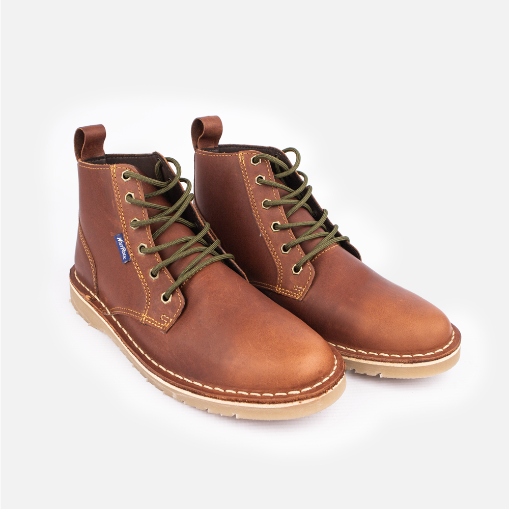 Pair of Wolf Rock Jason lace-up boots in cognac leather.