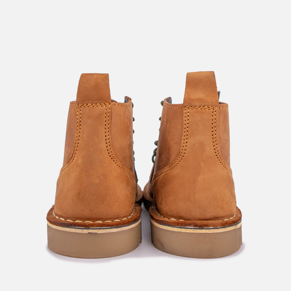 Rear view of the Wolf Rock Jason lace-up boot in Santiago Dark Choc leather, showing the detailing over the heel.