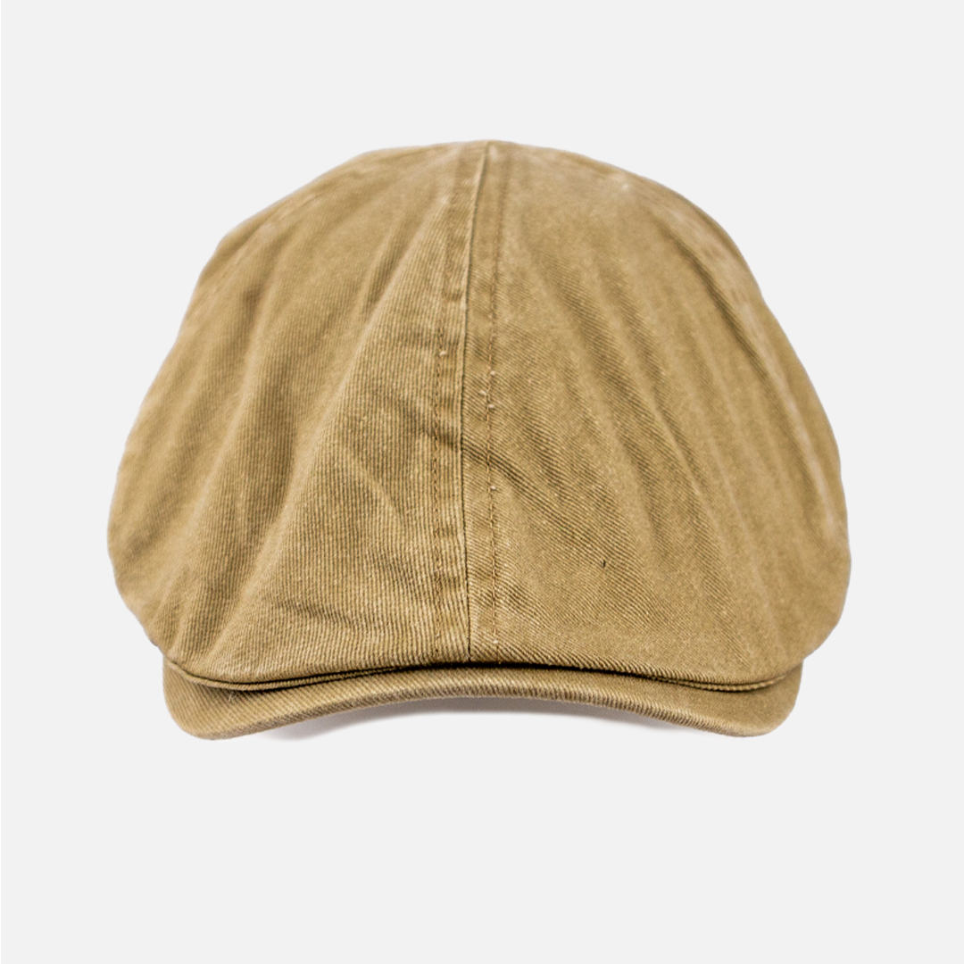 Front view of the Wolf Rock Khaki Cotton Flat Cap.