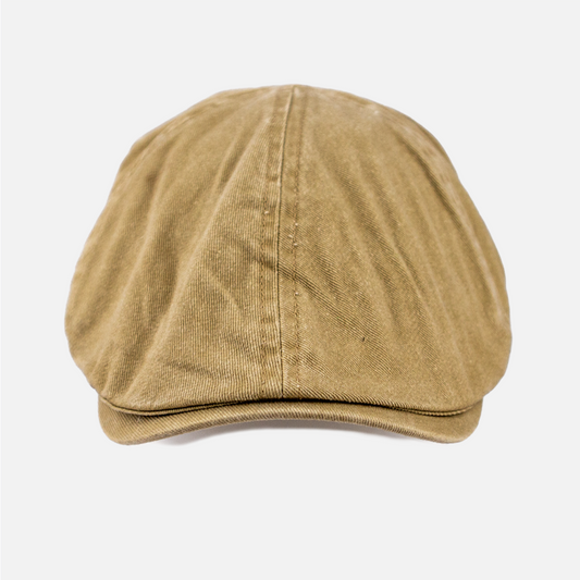 Front view of the Wolf Rock Khaki Cotton Flat Cap.