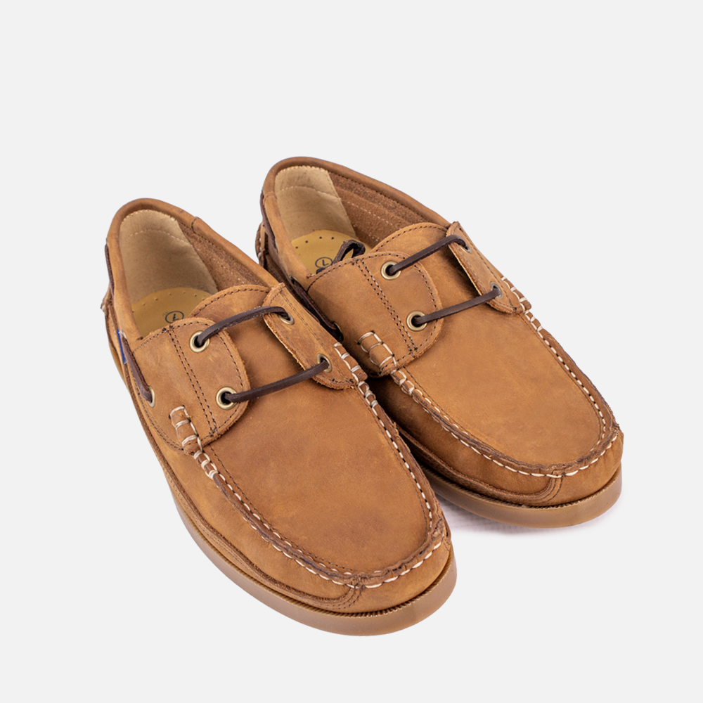 Pair of the Wolf Rock Kyle Boat Shoe in Santiago leather, a men's handcrafted leather shoe.