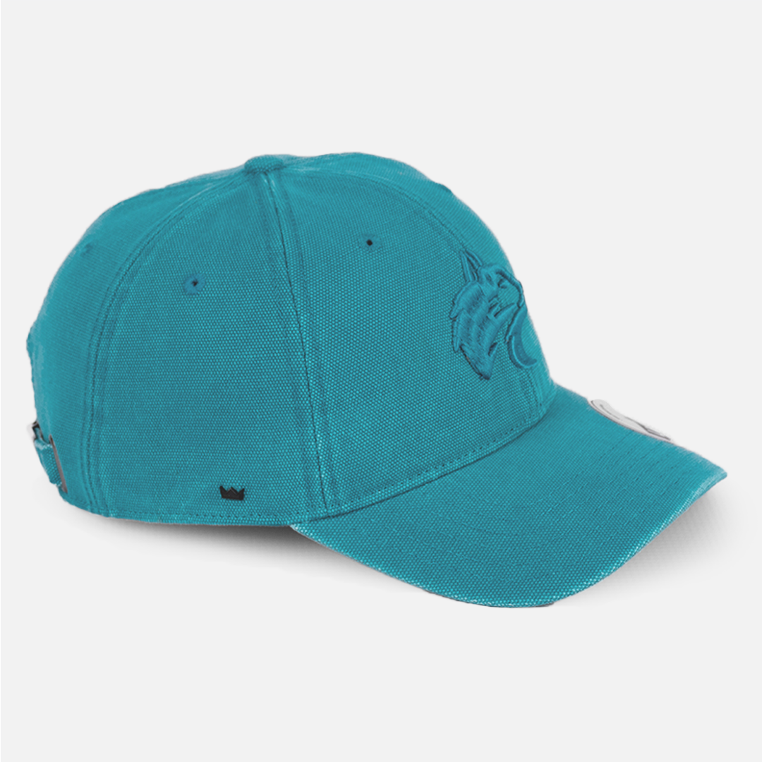 Close-up texture detail of the durable canvas fabric on the Wolf Rock Mint Blue U-Flex cap.