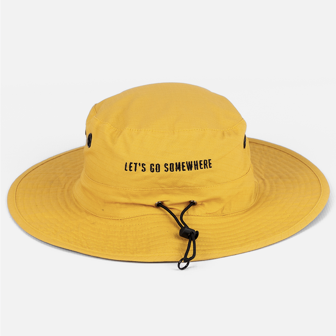 Rear view of the Wolf Rock Rip Stop Wide Brim hat, showing contrast black back embroidery and Rip Stop closure.